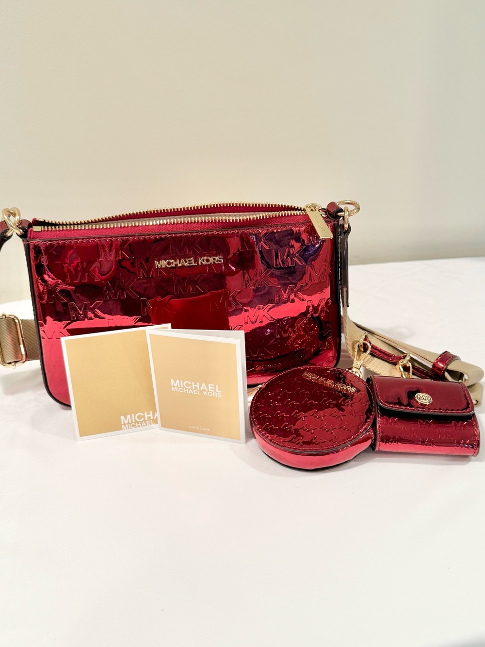 Michael Kors Women's Metallic Cherry Red Crossbody Set NEW / tags!